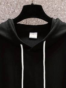 YUANXING Men's Black Casual Hoodie - "Hennything Is Possible" Retro Lettering Graphic, Long Sleeves With  Pockets, Adjustable Drawstring Collar - Perfect For Fall/Winter, Gift For Boyfriend Or Friend