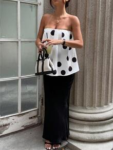 Buzzelle GLOpass Polka Dot Loose Fit Camisole Top, Sexy & Elegant For Daily Wear And Gatherings - Black and White - View 5