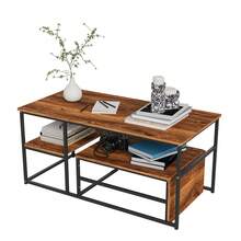 Mesa de centro de dos piezas, mesa auxiliar, aspecto mármol, estructura y estante de metal, mesa de centro, mesa de sala de estar, mesa de sofá, adecuada para sala de estar, dormitorio, madera y negro - Madera y negro - Ver 8