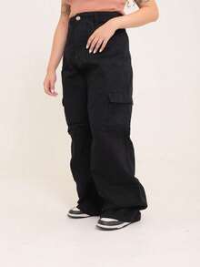 Wide Leg Cargo Jeans - Dark Grey - View 2