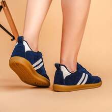 Women's Sneakers, Straight Sole, Fit, Gym, Bodybuilding, Training, Fashion, Bloggeria 2025, Suede - Màu xanh hải quân - Xem 1