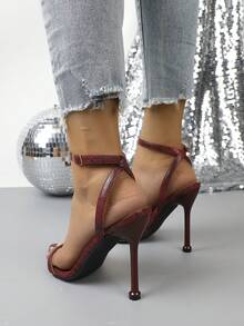 Fashionable High Heel Pointed Toe Strap Sandals, Spring/Summer - Burgundy - View 7