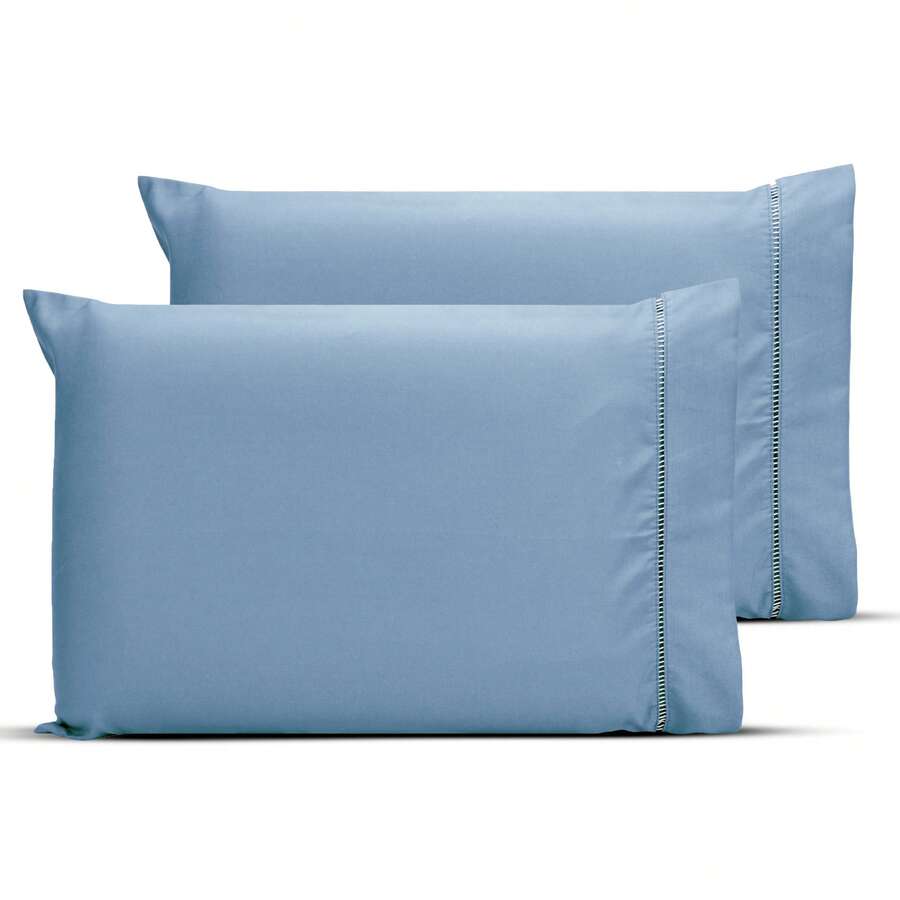 Kit 2 Fronhas com Ponto Palito 70cm x 50cm Percal 180 Fios - Azul Motorista - Visão 1