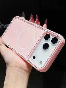 Luxury Stylish Rhinestone Edge Magnetic Phone Case Compatible With IPhone 17 16 15 Pro Max 14 13 12 11 PLUS High Quality Protection Shockproof Hard Phone Case - Pink - View 2