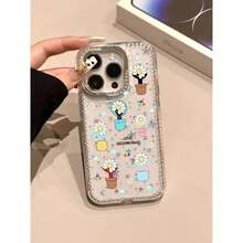 Funda para teléfono IMD con diseño de girasol y polvo brillante, orificio grande, borde transparente brillante, compatible con phone 16 Pro Max, 15, 14 Plus, 13 y 12. Ideal para Año Nuevo, Pascua y Halloween. Un regalo perfecto para amigos y familiares. Diseño elegante y duradero. Accesorio brillante. Regalo ideal para la familia y los amigos. - transparente - Ver 3