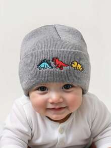 3 pezzi Cappellino da neonato con ricamo di dinosauro, berretto invernale lavorato a maglia per bambini e bambine piccoli, cappello invernale caldo - Multicolore - Visualizzare 3