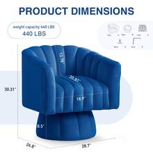 KORSER Swivel Accent Chair,360°Swivel Barrel Chair, Modern Swivel Chair With Velvet Fabric, Mid-Century Swivel Chair With Wide Upholstered, Round Swivel Armchair For Living Room, Lounge, Bedroom - 藍色 - 查看 2