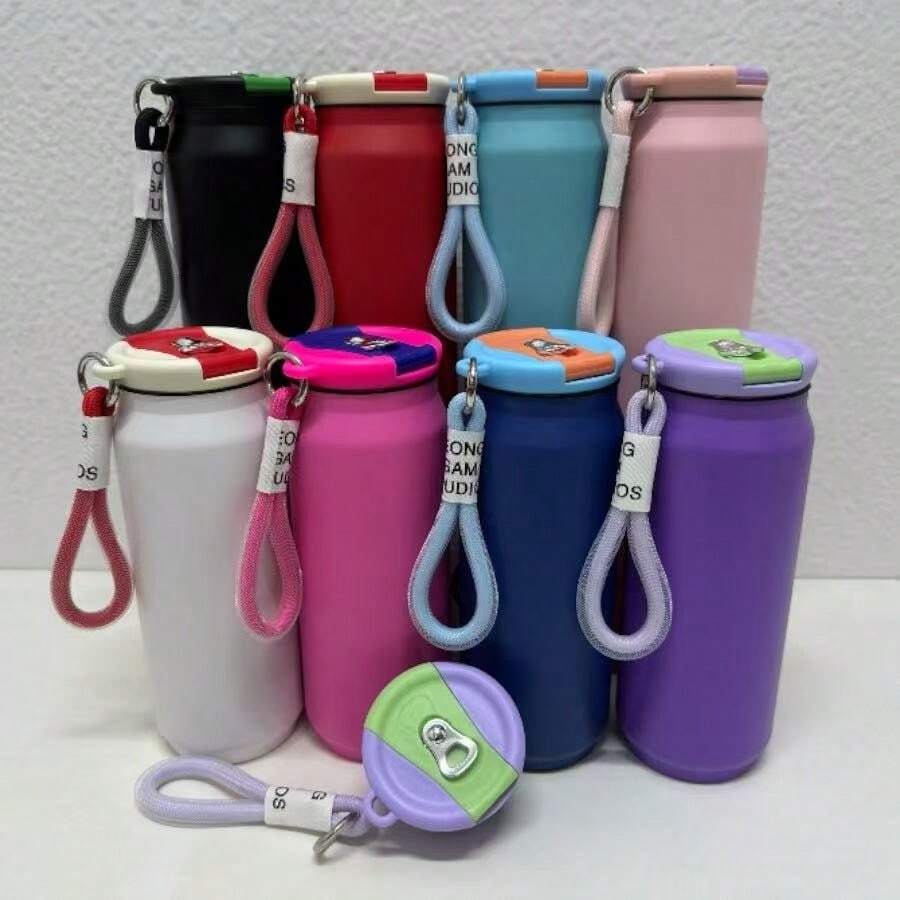 Macaron Stainless Steel  Cup Large Capacity Car Cup Rubber Paint Cola Can 500ML - trắng - Xem 1