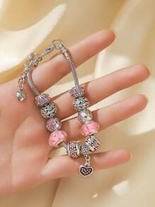 1 件不锈钢珐琅心形装饰女士手链，时尚可爱的珠宝礼物，适合女性派对和情人节 - 4234-red - 查看 15