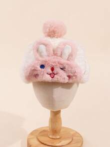 1pc Girls Baby Bunny Lei Feng Hat, Winter Thickened Plush Toddler Ear Protection Hat Cartoon Warm Children Boys Girls Lei Feng Hat