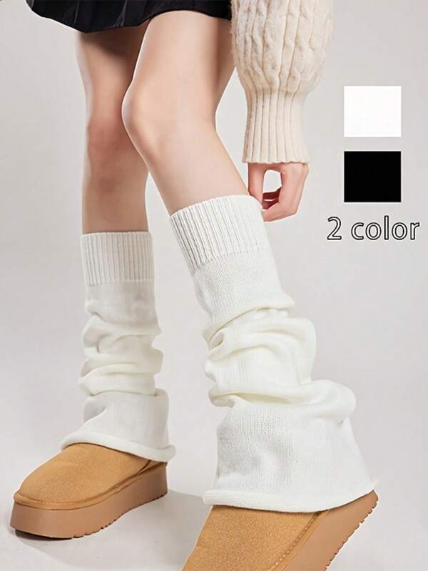 1 Pair Of Solid-Colored Knee-Length Knitted Socks For Women, Which Can Be Stacked With Leg Warmth. The Fashionable And Sweet Style Is Suitable For Daily Wear, Fall / Winter