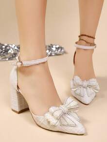 2025春夏新款尖头高跟凉鞋，镶钻蝴蝶结透明仙女法式风格，优雅女士高跟鞋，高贵典雅，适合婚礼穿着