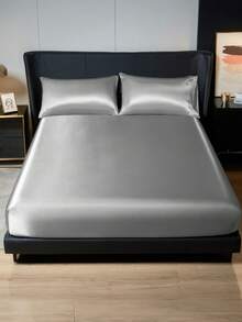 South Life 2/3pcs Satin Bed Sheet Set, Fitted Sheet Set, Soft And Comfortable Bedding For Bedroom, Bedspread For Bedroom, 1pc Mattress Cover With 1/2pcs Pillowcase, Ultra Soft, Lightweight And Breathable Bed Sheet, Machine Washable, Perfectly Fits Twin Full King Queen All Size Bed, Independence Day Bedding, Bedding Gifts, - 灰色 - 查看 8