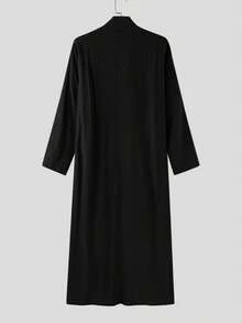 INCERUN Mens Stand Collar Open Front Long Sleeve Casual Solid Jacket Coat Fall Long Cardigans - 黑色 - 查看 5