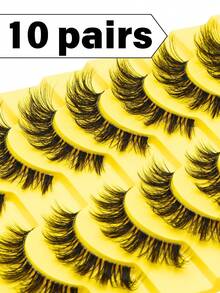 10 Pairs D-Curl False Eyelashes,3D Faux Mink Lashes,Natural Full False Eyelashes ,Invisible Transparent Stem,Naturally And Fluffy Unique Design,Natural Look, Dramatic Lashes,Suitable For Daily Wear - 俄羅斯條狀假睫毛 - 查看 6