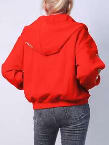 Womens Game Day Sweatshirts Football Sequin Hoodies Tailgate Outfits Long Sleeve Zipper Sweaters With Pocket - 紅色 - 查看 2