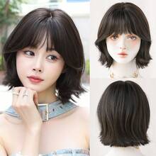 NAMM 12 Inch Short Curly Wigs For Women - Modest Fashion Wave Wig Curtain With Bangs,Dark-Brown Soft Silky Heat-Resistant Synthetic Fiber Wigs For Daily Use, Perfect For Holidays Music Festivals Celebrations-Sakura Celebrations Glam & Party Street Wear Photography Use - 棕色 - 查看 8