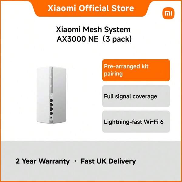  3-Pack Xiaomi Mesh System AX3000 NE – Dual-Band Wi-Fi 6 Router Set With 2976Mbps Speed, High-Gain Antennas, NFC One-Tap Pairing & Whole Home Coverage, Supports Mi Home App Control – White