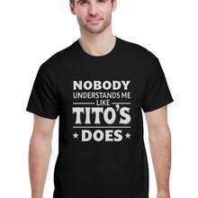 Men'S "Nobody Understands Me Like Tito'S Does" Graphic Tee - Crew Neck, Short Sleeve, 100% Cotton, Relaxed Fit - Casual Streetwear For Summer, Black With White Text & Star Design, Humorous Graphic Tee | Classic Crew Neck | Comfortable Tshirt Relaxed Fit Casual Tees Simple Design, Knitting Process - Black - View 1