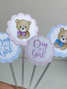 15 BLUE AND PINK Gender Reveal Sweet Toppers - Sweet Toppers For An Affectionate Birthday Party - Nhiều màu - Xem 1