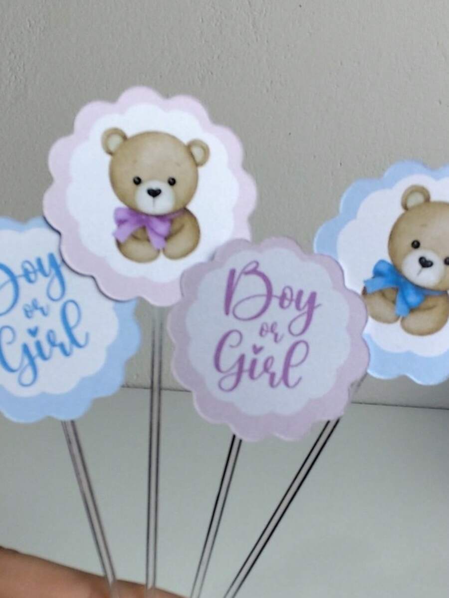 15 BLUE AND PINK Gender Reveal Sweet Toppers - Sweet Toppers For An Affectionate Birthday Party - Nhiều màu - Xem 1