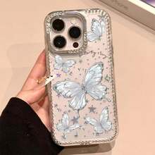 Funda para teléfono IMD con diseño de girasol y polvo brillante, orificio grande, borde transparente brillante, compatible con phone 16 Pro Max, 15, 14 Plus, 13 y 12. - transparente - Ver 4