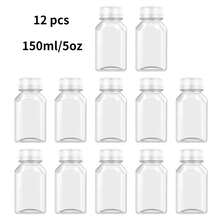 12个/套，8盎司塑料果汁瓶带盖，4盎司/5盎司/12盎司/16盎司可重复使用饮料瓶，迷你冰箱瓶，塑料迷你果汁容器，适用于榨汁、制作冰沙、茶和自制饮品，便携式配件收纳 - 白色 - 查看 16