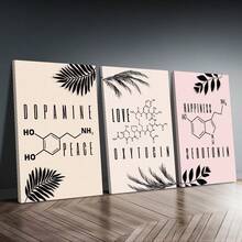 3 Optional Framed Canvas Printed Artwork, Inspiring Neuroscience Wall Art, Modern & Art Deco Style, Serotonin, Dopamine, Oxytocin, Interior & Exterior Decoration For Home, Office, Bathroom, Living Room - Portrait