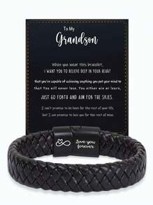 送给我儿子的励志手链，来自爸爸妈妈的礼物，永远记住你更勇敢，编织皮革手链，适合青少年男孩，来自妈妈，可调节，送给儿子的礼物，圣诞礼物