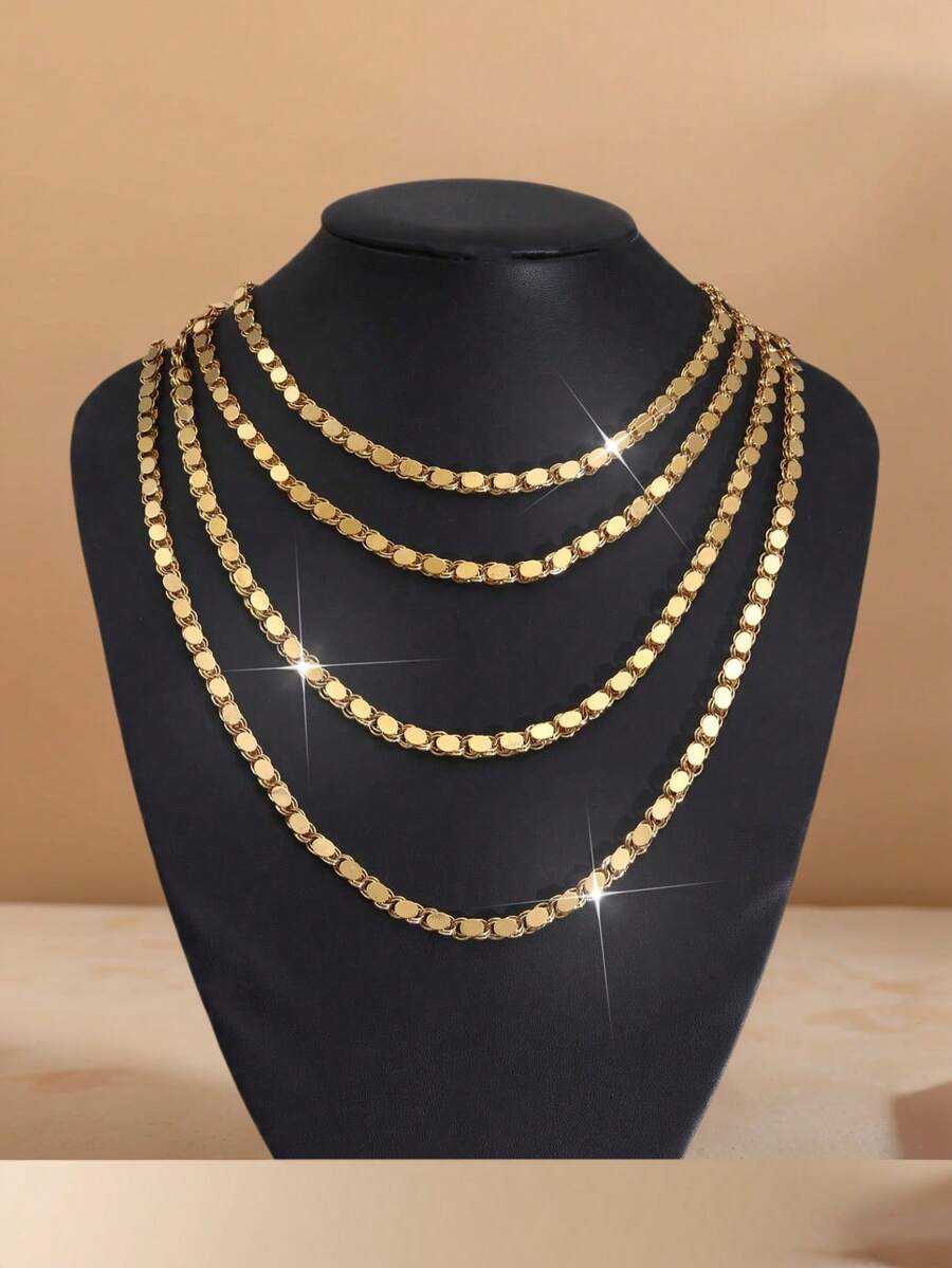 1pc Minimalist 24K Gold Plated Oval Handmade Necklace For Women, Multiple Lengths, Suitable For Wedding, Party, Everyday Wear, Unisex