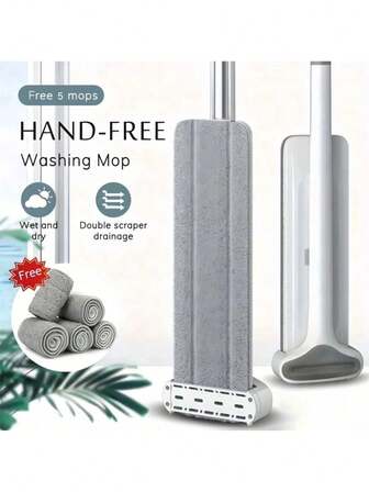 Floor Mop With 2pcs Mop Cloth Replacement, Large Automatic Dehydration Self Wringing Flat Mop, 360° Rotatable Adjustable Cleaning Mops For Wet &amp; Dry Use, Hands-Free Microfiber Mops For Hardwood And Window Cleaning, 2025 New Home Cleaning Tool