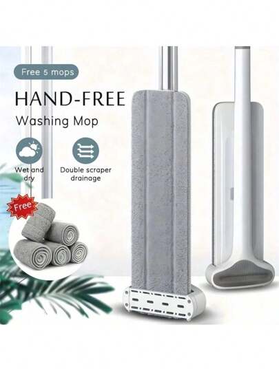 2pcs Replacement Mop Pads, Large Automatic Self-Wringing Flat Mop, 360° Rotatable Adjustable Cleaning Mop, Dry & Wet Dual Use, Hands-Free Super Microfiber Mop, Suitable For Hardwood Floors And Window Cleaning, 2025 New Household Cleaning Tool