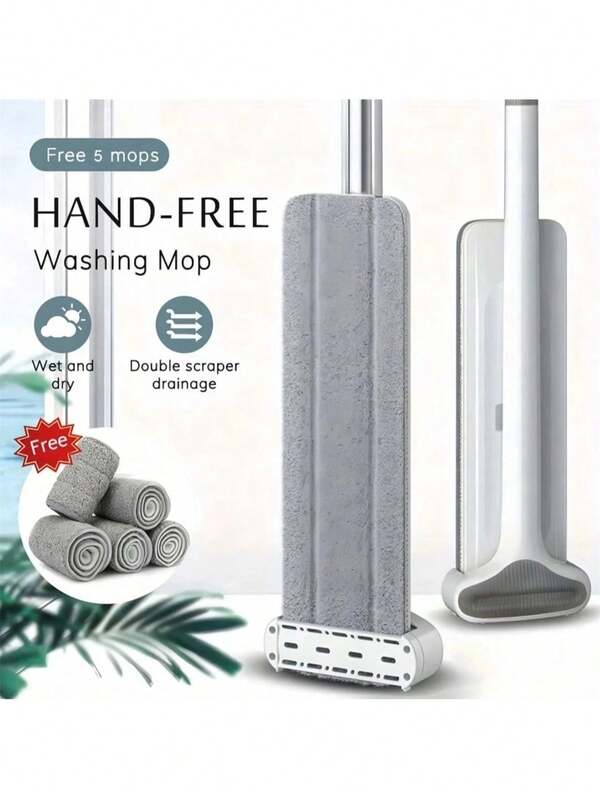 Floor Mop With 2pcs Mop Cloth Replacement, Large Automatic Dehydration Self Wringing Flat Mop, 360° Rotatable Adjustable Cleaning Mops For Wet & Dry Use, Hands-Free Microfiber Mops For Hardwood And Window Cleaning, 2025 New Home Cleaning Tool