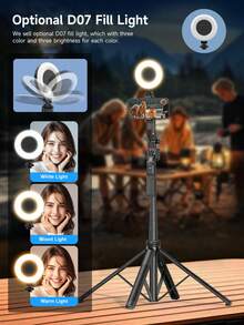 TOKQI 自动人脸追踪自拍杆三脚架，可伸缩铝合金智能手机支架，360°旋转手机支架，蓝牙遥控自拍杆，兼容安卓和iOS手机