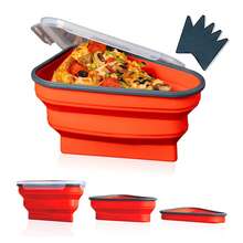 ANTSAY Silicone Pizza Box, Triangular Collapsible Pizza Box With 5 Pizza Trays, Microwave Is Ok And Reusable - 橘色 - 查看 1