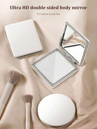 1 pièce Miroir de maquillage pliable double face , miroir de maquillage portable d'été pour femmes, miroir de maquillage de voyage en PU, miroir à main pliable de couleur unie minimaliste, blanc, outil de maquillage, décoration de maison pour salon, chambre à coucher, salle de bain, fournitures de voyage, mariage, fête, anniversaire, Saint-Valentin, miroir de coiffeuse de dortoir et de bureau, cadeaux pour femmes et filles, fournitures de voyage