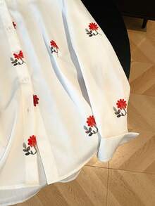 印花长袖纽扣衬衫，优雅大方，适合海滩、度假、通勤等场合，宽松版型，春夏女款 - 白色 - 查看 7