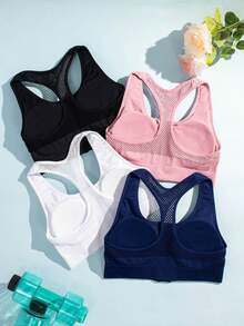 4pcs color sólido cremallera frontal modelo sexy mostrar pechos hueco hacia fuera transpirable espalda sujetador deportivo de las señoras - Multicolor - Ver 2