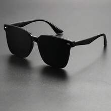 Men's Fashion Square Frame Glasses With Rivet Details For Daily Wear - C1 Black Frame Black Film - View 1
