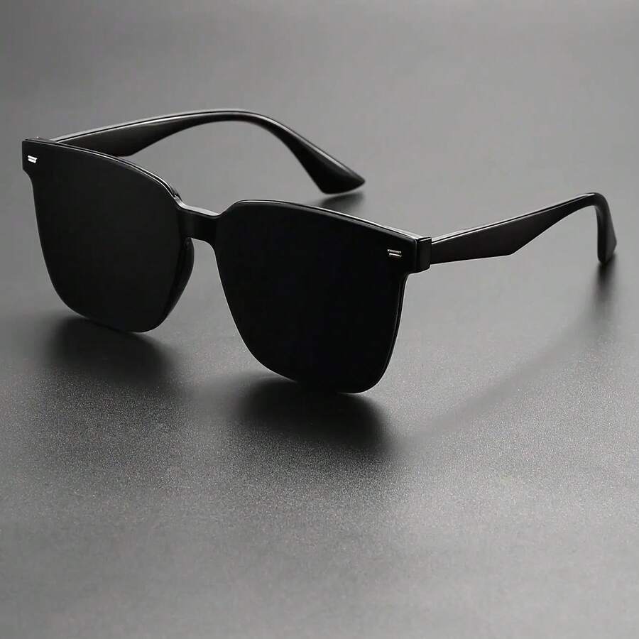 Men's Fashion Square Frame Glasses With Rivet Details For Daily Wear - C1 Black Frame Black Film - View 1