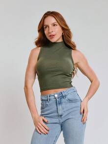 Kit With 3 Cropped High Neck Ribbed Women's Blogger Blouses - xanh lá cây/nude/xanh nước biển - Xem 8