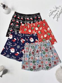 4 sztuki/zestaw męskich spodenek piżamowych z nadrukiem w świątecznym stylu, wygodne luźne bokserki z elastyczną talią, różne kolory