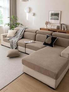 1pc Beige Stretch Sofa Cover, Bohemian Style Sofa Slipcover, Water-Resistant, Protects Sofa From Scratches, Suitable For 1/2/3/4 Seat Sofas, Machine Washable, For Home Use All Seasons - Khaki - View 4