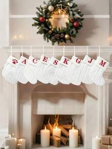 1pc White Knit Christmas Stocking, Xmas English Letters Snowflake Hanging Stockings, For 2025 Christmas Party Decoration,2026 New Year Party Favors Supplies, Christmas Room Decoration, Personalized Initial Christmas Stocking, Family Holiday Xmas Home Room Decor,Christmas Tree Ornaments, Christmas Eve Surprise Gifts Package,Christmas Sock Costumes, Christmas Gift Party Favor - White Christmas Letter Knitted Socks - View 6