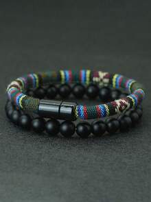 Noter 2件/套 手工石珠手链吊坠 磁性波西米亚风手链 男士饰品 - 男士手繩手鍊套裝 - 查看 1