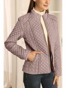 Women's Stand Collar Lightweight Quilted Puffer Padded Zip Coat Spring And Winter, Fashionable Warmth SGL2 - White Diamond - View 4