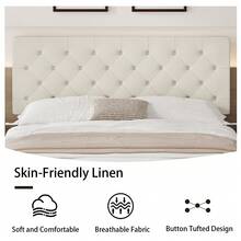 HOMBCK Upholstered  Bed Frame With Headboard, Linen Platform Bed  Frame With Wooden Slats Support,Twin/ Full/ Queen/ King,Pink/ White/ Blue/ Light Grey/ Dark Grey/ Black/ Cream - 奶油 - 查看 3
