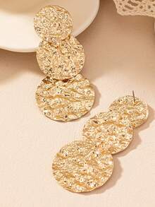 1 đôi bông tai kẹp kiểu dáng châu Âu và Mỹ phóng khoáng, cá nhân hóa, dập nổi dành cho nữ - Vàng - Xem 3