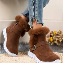 Women's Winter Snow Boots, Fashionable Fleece Sneakers, Black High-Top Sneakers - màu nâu - Xem 4