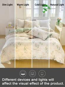 Juego de funda nórdica con estampado de hojas y flores (1 funda nórdica y 2 fundas de almohada) Set de ropa de cama suave y amigable con la piel para todo el año - Multicolor - Ver 8
